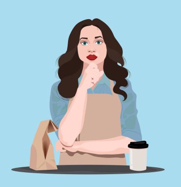 Kahve İşletmeleri Konsepti - Kahve yapan erkek barista ve kafede bir fincan sıcak kahve servisi. İnce çizgi şeklinde çizilmiş el, vektör çizimleri. Vektör illüstrasyonu