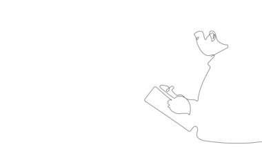 Ekip üyeleriyle plan tasarımı hakkında konuşmak için inşaat sahasında sürekli mimar toplantısının animasyon çizimi. Mimarlık konsepti. Tek çizgi animasyonu. Yüksek kalite 4k görüntü