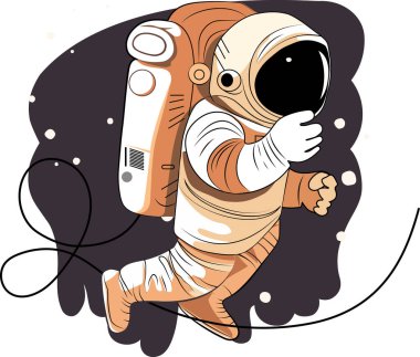Astronot uzayın çöl gezegeni olduğunu keşfeder. Astronot uzay giysisi yıldızlara ve gezegenlere karşı ekstra kozmik aktivite alanı sağlıyor. İnsan uzay uçuşu. Modern vektör illüstrasyonu