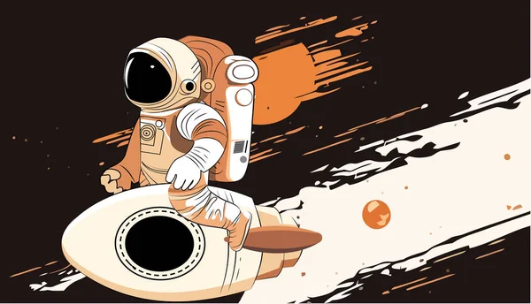 Astronautul Explorează Spaţiul Fiind Planeta Deşertică Costum Spațial Astronaut Care — Vector de stoc