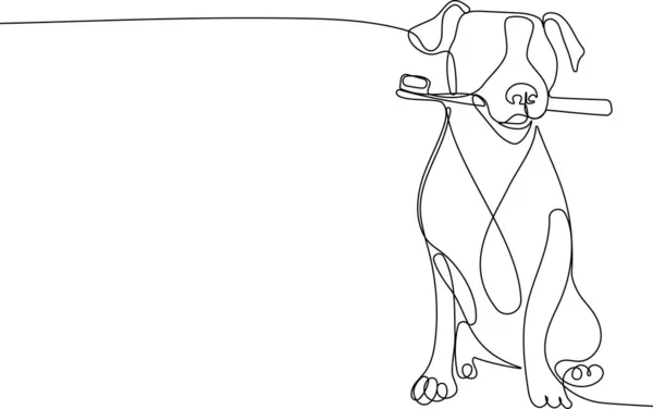 Een Hond Met Een Tandenborstel Zijn Mond Vectorillustratie — Stockvector