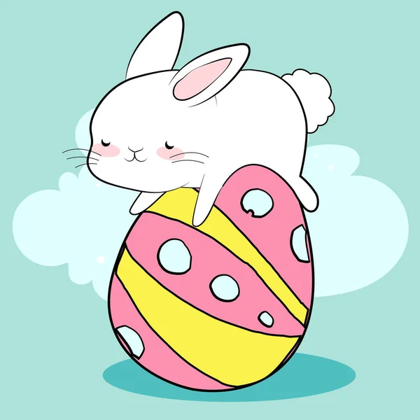 Счастливой Пасхи Украшенная Пасхальная Открытка Баннер Кролики Пасхальные Яйца Цветы — стоковый вектор