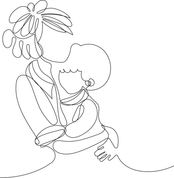 Szczęśliwy Dzień Matki Ilustracja Kobietą Trzymającą Kwiaty Kartka Kwitnącymi Kwiatami — Wektor stockowy