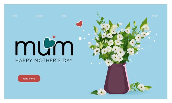 Çiçek Tutan Bir Kadınla Anneler Günü Illüstrasyonun Kutlu Olsun Çiçeklerle — Stok Vektör