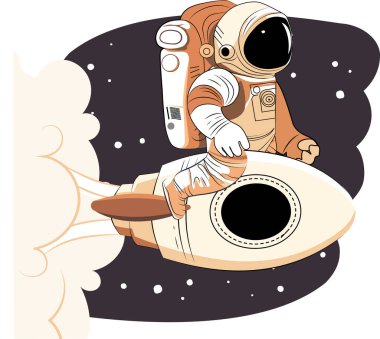 Astronot uzayın çöl gezegeni olduğunu keşfeder. Astronot uzay giysisi yıldızlara ve gezegenlere karşı ekstra kozmik aktivite alanı sağlıyor. İnsan uzay uçuşu. Modern vektör illüstrasyonu