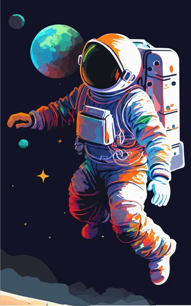 Astronauta Esplora Spazio Come Pianeta Deserto Tuta Spaziale Astronauta Che — Vettoriale Stock