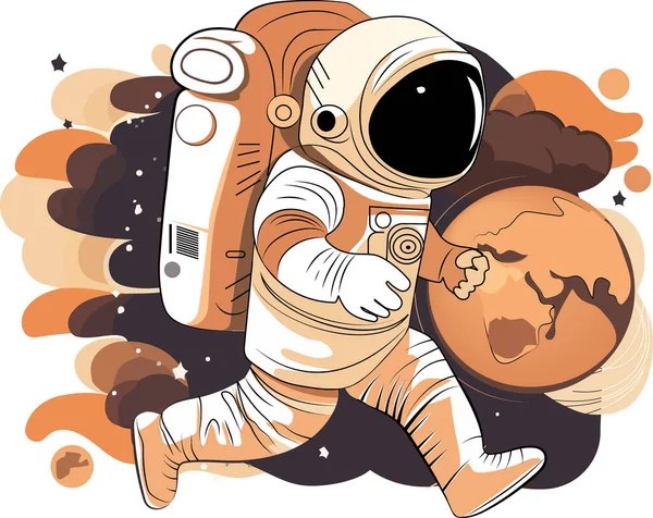 Astronauta Explora Espaço Sendo Planeta Deserto Terno Espacial Astronauta Realizando — Vetor de Stock