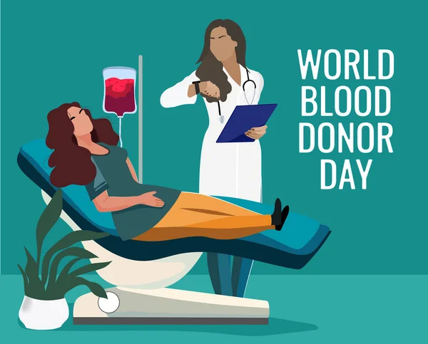 Tagesspendenkonzept Mit Blutbeutel Hand Und Herzmedikament Blut Retten Leben Weltblutspendertag — Stockvektor
