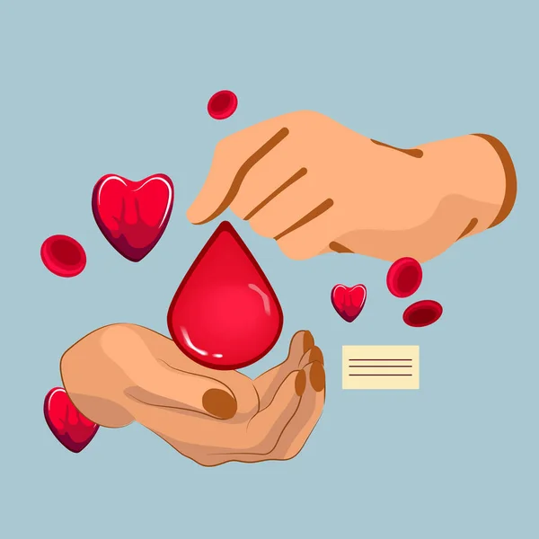 Conceito Doação Dia Com Saco Sangue Mão Coração Sinal Médico —  Vetores de Stock