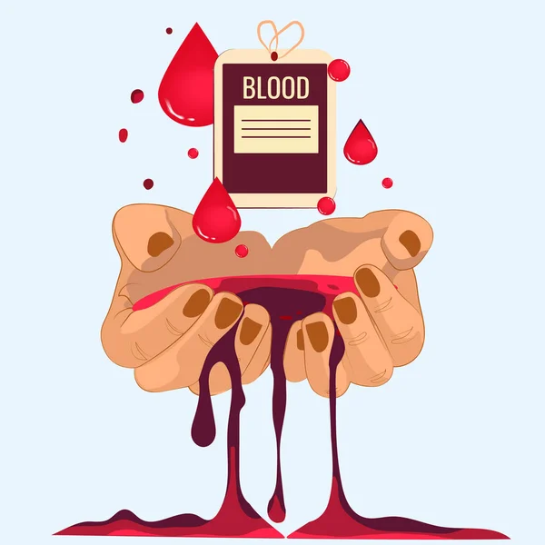 手と心臓の医療記号の袋と日の寄付の概念 命を救うんだ 世界の献血者の日 ベクターイラスト — ストックベクタ