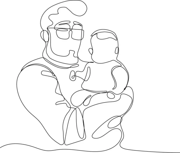 子供を持つ父親の抱擁 1つの連続線画バナー 家族とポスターを受け入れる 幸せな父の日の単純なベクトル図の子と父 ベクターイラスト — ストックベクタ