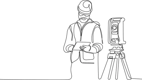 Primer Plano Del Trabajador Caucásico Con Casco Cabeza Usando Tableta — Archivo Imágenes Vectoriales