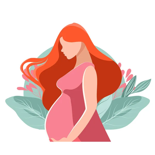 stock vector Pregnant woman, concept vector illustration in cute cartoon style, health, care, pregnancy. Vector illustration