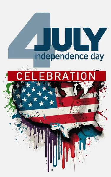 7月4日美国独立日快乐贺卡 上面挂着飘扬的美国国旗和手写的文字图案 矢量说明 — 图库矢量图片