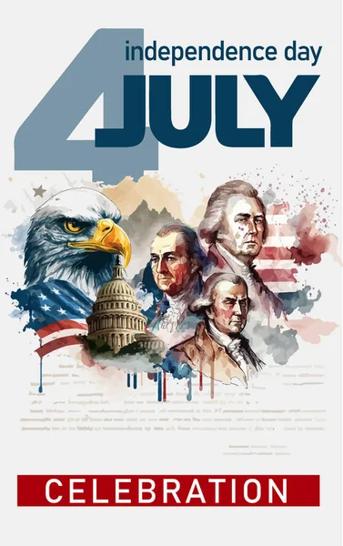 Gelukkige Juli Usa Independence Day Wenskaart Met Zwaaiende Amerikaanse Nationale — Stockvector