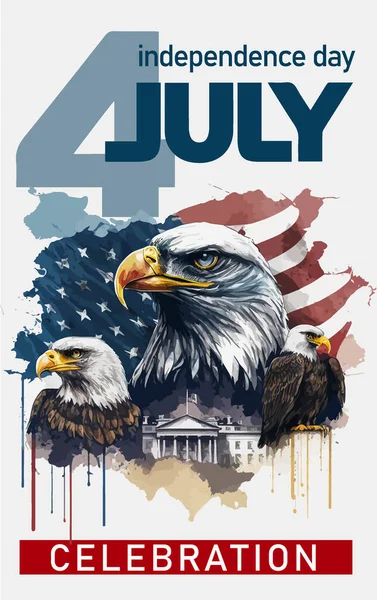 7月4日美国独立日快乐贺卡 上面挂着飘扬的美国国旗和手写的文字图案 矢量说明 — 图库矢量图片