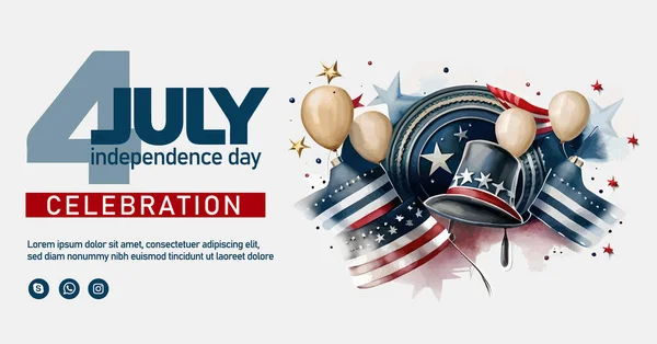 Feliz Julho Eua Independência Dia Cartão Saudação Com Acenando Bandeira — Vetor de Stock