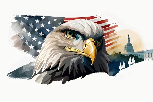 Glad Juli Usa Självständighetsdagen Gratulationskort Med Viftande Amerikansk Nationalflagga Och — Stock vektor