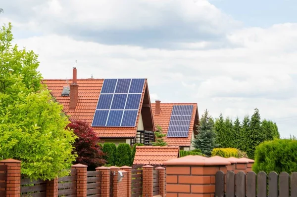 Historic Farm House Modern Solar Panels Roof Wall High Quality — Stock Photo, Image