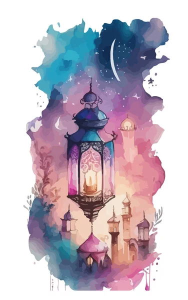 Lanterne Arabe Ornementale Avec Bougie Allumée Carte Vœux Festive Invitation — Image vectorielle
