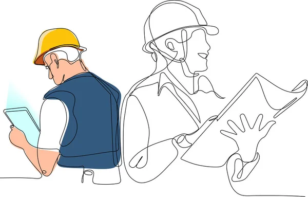 Gerente Construção Engenheiro Trabalhando Canteiro Obras Ilustração Vetorial — Vetor de Stock