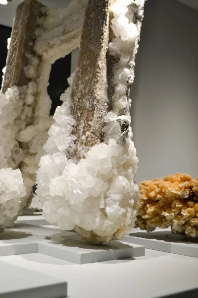 Salt crystals cluster. Salt crystals growth. Salt crystallization. Mine rock salt chunk. High quality photo