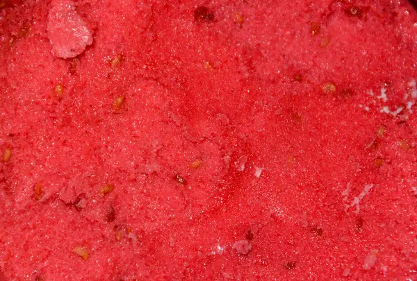 stock image Macro background of the surface texture of a scoop of creamy strawberry icecream in square format. Raspberry sorbet texture, top view. High quality photo