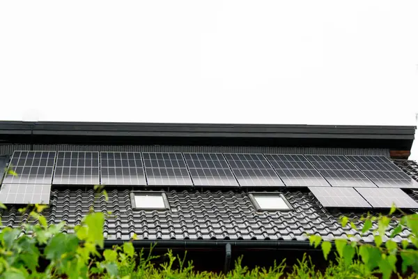 Historisches Bauernhaus Mit Modernen Solarzellen Auf Dach Und Wand Illustration — Stockfoto