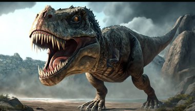 Karanlık arka plandaki dinozorun başına yaklaş. Yüksek kalite fotoğraf