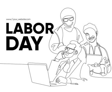 İşçi Bayramı, ana hatlı vektör çiziminin sürekli bir çizimi. Yüksek kalite fotoğraf