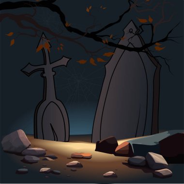 Cadılar Bayramı afişi, balkabağı, perili ev ve dolunay. Cadılar Bayramı partisi için el ilanı ya da davetiye şablonu. Vektör illüstrasyonu.