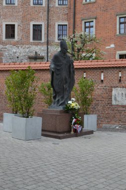 St. John Paul Katedralin önündeki Wawel 'de. Büyük Kutup Anıtı. Yüksek kalite fotoğraf