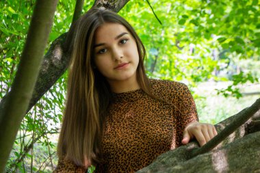 Gün batımında genç ve narin bir kadının portresini yaklaş. Yüksek kalite fotoğraf