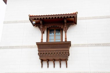 Erzurum Çifte Minare Madrasa Taş Karmaşık Oymalar ve Süslemeler. Agra Kalesi 'nin dekoratif kumtaşı duvarı. Yüksek kalite fotoğraf