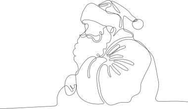 Bir çuval dolusu hediyeyle özetlenmiş şirin Noel Baba çizgi film karakteri. Vektör El Çizimi Çizimi. Noel Baba 'yı ren geyiği ve kızağa çizen bir çizgi. Noel ve Yeni Yıl kavramı