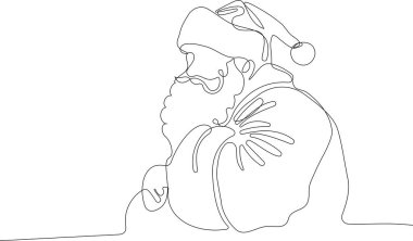 Noel Baba 'yı ren geyiği ve kızağa çizen bir çizgi. Noel ve Yeni Yıl konsepti. Vektör çizimi. Vektör illüstrasyonu