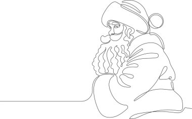Noel Baba 'yı ren geyiği ve kızağa çizen bir çizgi. Noel ve Yeni Yıl konsepti. Vektör çizimi. Vektör illüstrasyonu