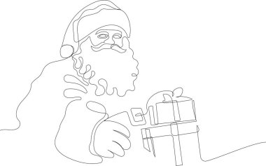 Noel Baba 'yı ren geyiği ve kızağa çizen bir çizgi. Noel ve Yeni Yıl konsepti. Vektör çizimi. Vektör illüstrasyonu