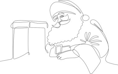 Noel Baba 'yı ren geyiği ve kızağa çizen bir çizgi. Noel ve Yeni Yıl konsepti. Vektör çizimi. Vektör illüstrasyonu