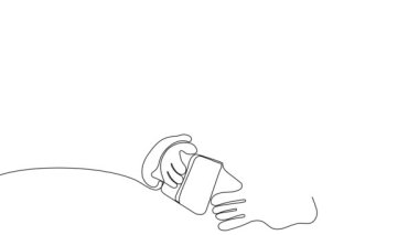 Noel Baba 'nın bir satırlık resmi. Şöminenin üzerine çikolata çizmenin 2D animasyonu. Tahta, karatahta ve sunum için alfa kanallı 4k stok videosu. Yüksek kalite 4k görüntü