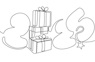 2025 yılının aralıksız karalama çizimleri. Tatil konsepti, şenlikli yeni yıl el yazısı metni, minimalist tasarım. Vektör illüstrasyonu