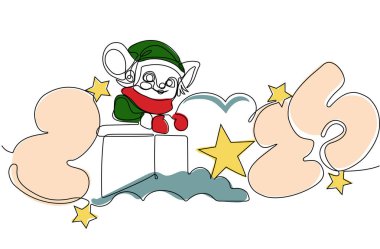  2025 yılının aralıksız karalama çizimleri. Tatil konsepti, şenlikli yeni yıl el yazısı metni, minimalist tasarım. Vektör illüstrasyonu