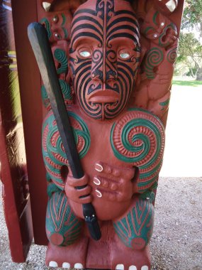 Sculpture outdoors at Waitangi Treaty Grounds, North Island, New Zealand.
