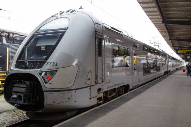 SJ long-distance train at the central station in Gothenburg, Vastergotland, Sweden.