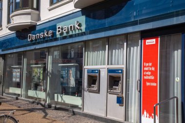 Danske Bankası merkez Fredrikshavn 'daki ofisi, Jutland, Danimarka.
