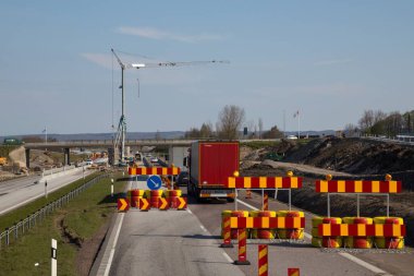 Batı Skane, İsveç 'teki Angelholm yakınlarındaki E6-E20 otoyolunda yol çalışması.