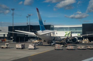 Uçak Boeing 787-9 Dreamliner, Kastrup Havaalanı, Kopenhag, Danimarka.