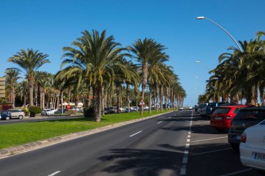 Morro Jable yolu Fuerteventura adasının güney ucunda, Kanarya Adaları, İspanya.