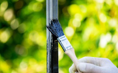 Bahçedeki fırçayla metali boyamaya yakın.