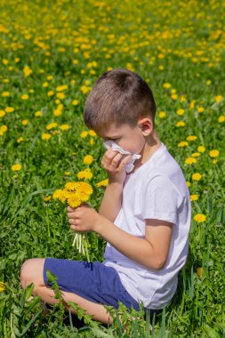 Bir çocukta mevsimsel alerji. Burnun akıyor.